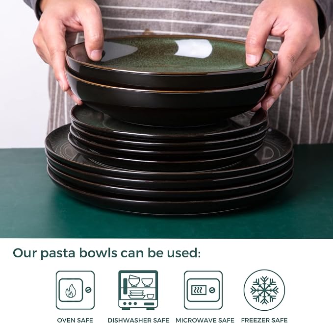 LERATIO 9.0" Ceramic Pasta Bowls Set of 6, 38oz Large Stoneware Bowls Set | - Image 3