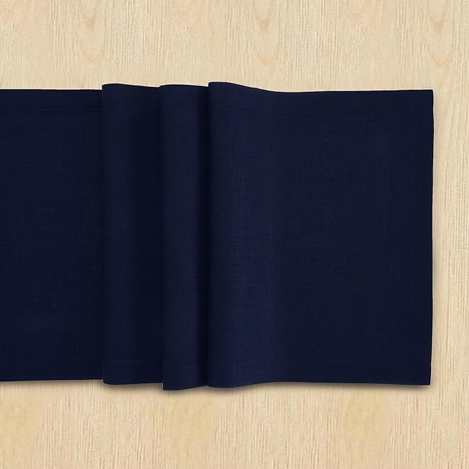 Solino Home 100% Pure Linen Dining Table Runner Navy Woven, Fete 14 x 36 in | - Image 5