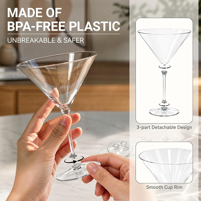 Plastic Martini Glasses Set of 24, 9 oz Clear Cocktail Cups | Unbreakable - Image 4