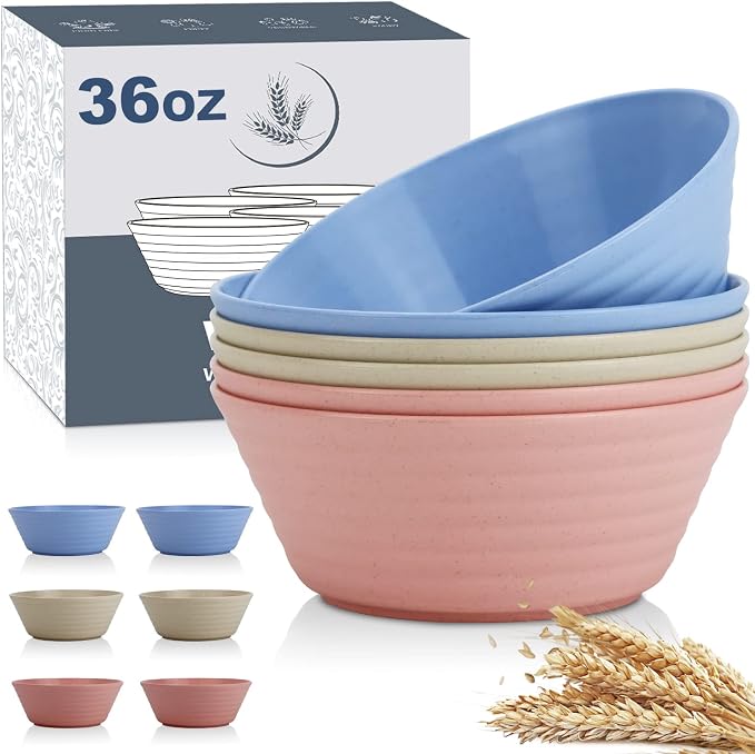 Wheat Straw Bowl Sets, Microwave and Dishwasher Safe Bowls, Alternative Plastic by WROVA