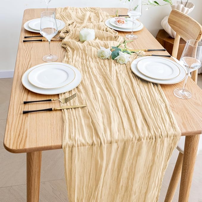 Cheesecloth Table Runner Sand 10FT Boho Gauze Runner, 6 Pack | 120 Inch Cheese - Image 6