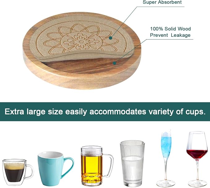 Wood Coasters for Drinks Housewarming Gifts for Home Decoration Absorbent - Image 5