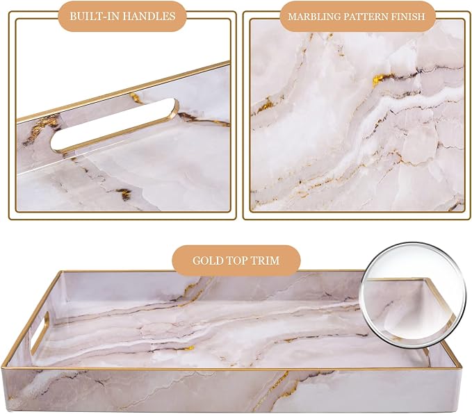 White Decorative Tray, Plastic Rectangle Serving Tray - Image 3