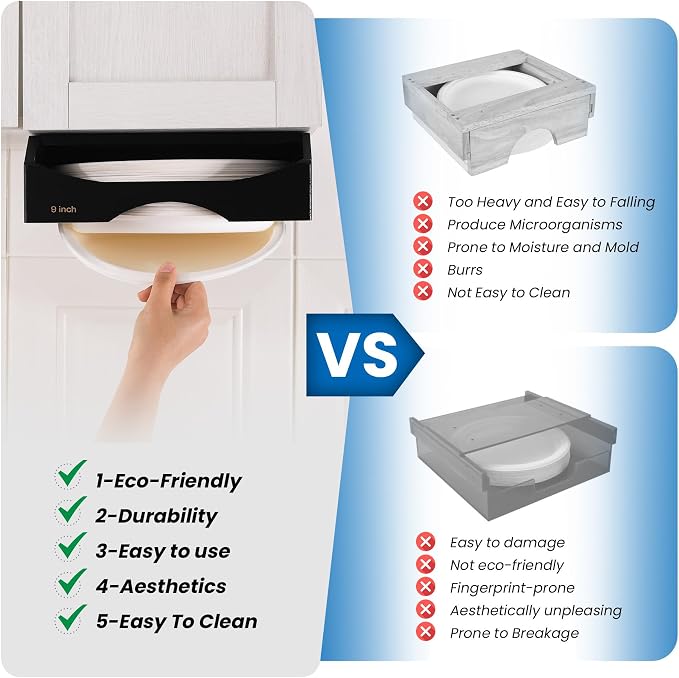 9-inch Paper Plate Dispenser Under Cabinet, Bamboo Paper Plate Holders - Image 5