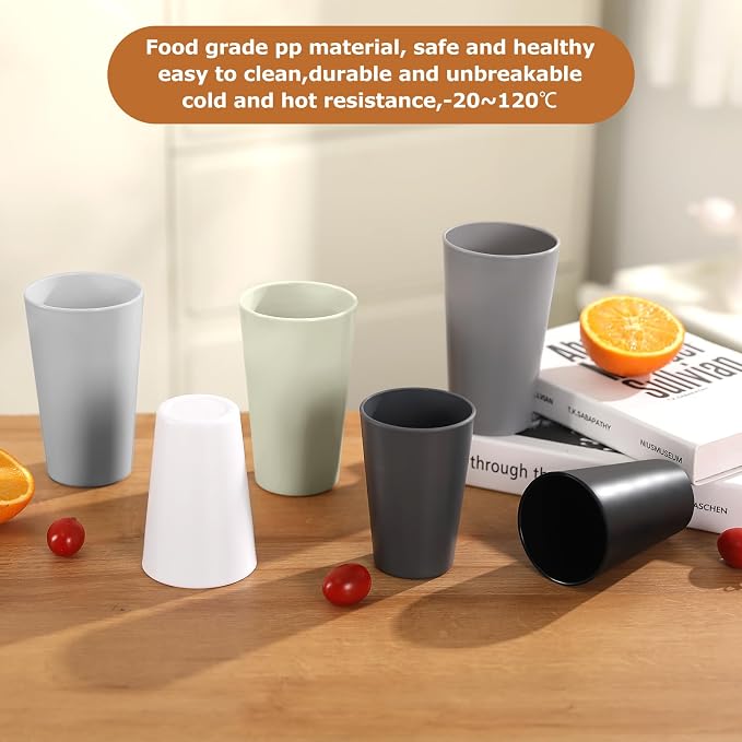24 Pcs Unbreakable Plastic Cups Set, 20 oz Reusable Plastic Cups, Stackable - Image 4