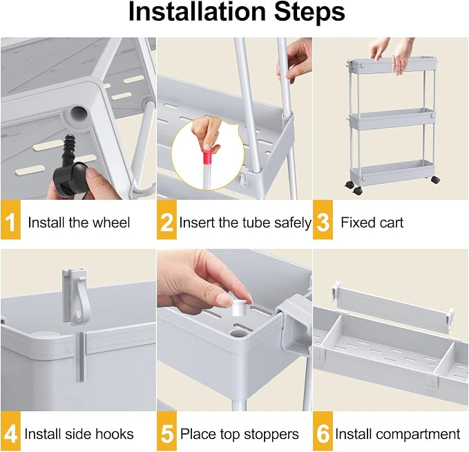 Slim Storage Cart 4 Tier, Bathroom Organizer Rolling Utility, Mobile Shelving - Image 5