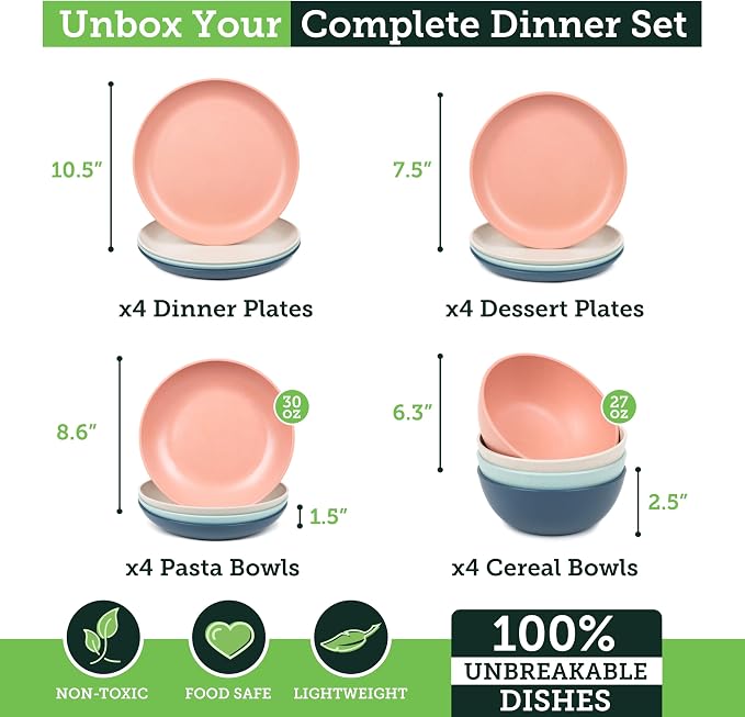 Grow Forward 16-piece Premium Wheat Straw Dinnerware Sets - Image 3