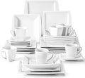 MALACASA 30 Piece Porcelain Dinnerware Set, Square Plates and Bowls by MALACASA