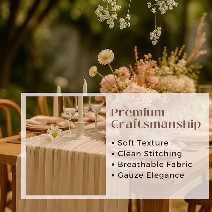 3 Pack Ivory 10FT Cheesecloth Table Runner –120 Inch White Gauze Table Runners - Image 3