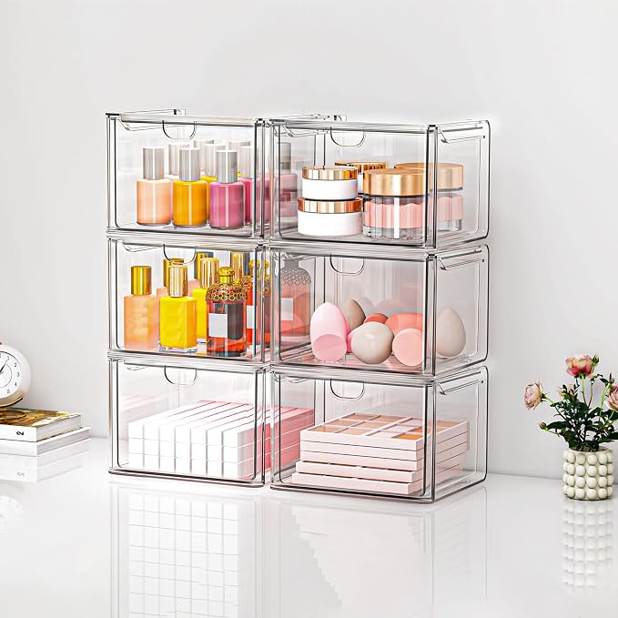 6-Pack Stackable Acrylic Storage Drawers, Small | Smooth-glide drawers - Image 8