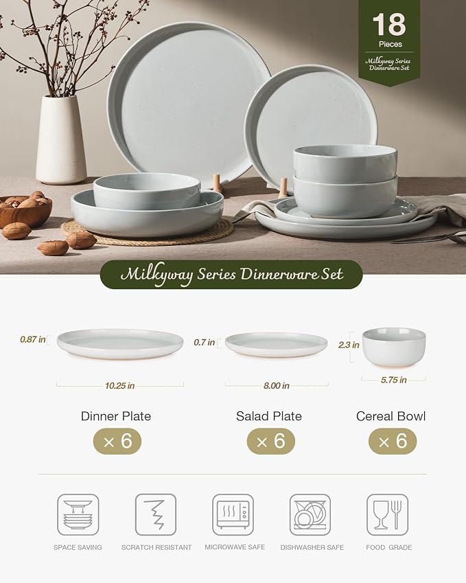 Famiware Milkyway 18-Piece Stoneware Dinnerware Set, Light Gray | Plates and - Image 2