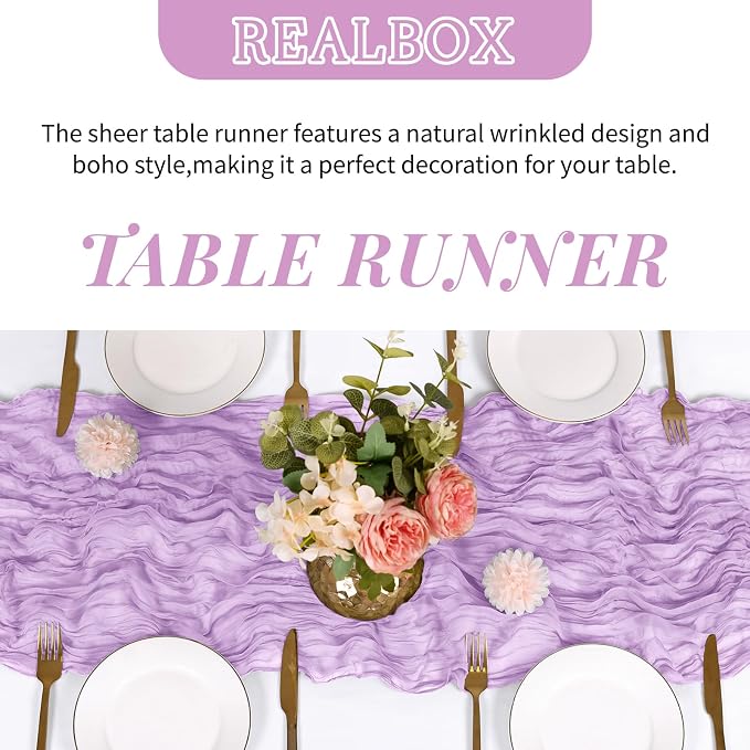 6 Pack Lavender Cheesecloth Table Runner 17x108 Inch Semi Sheer Boho Gauze - Image 4