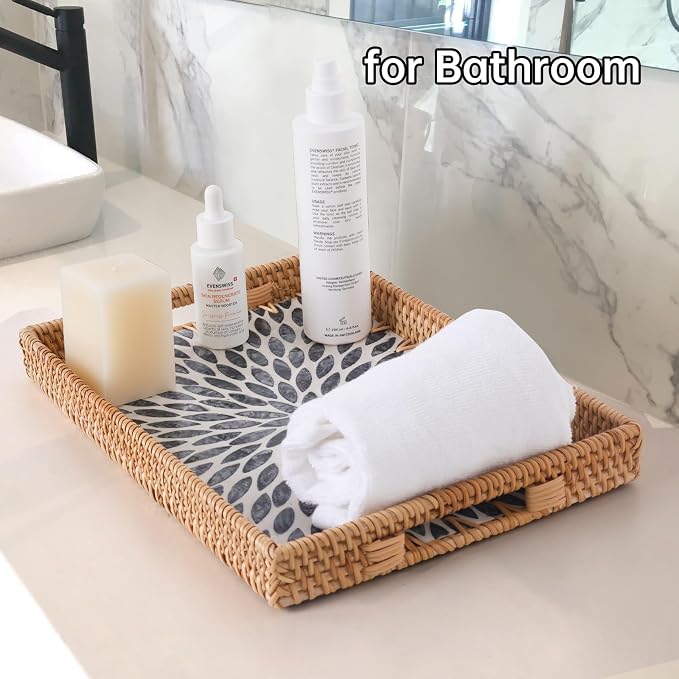 Rectangle Rattan Tray with Mother of Pearl Inlay, Rattan Serving Tray with - Image 6