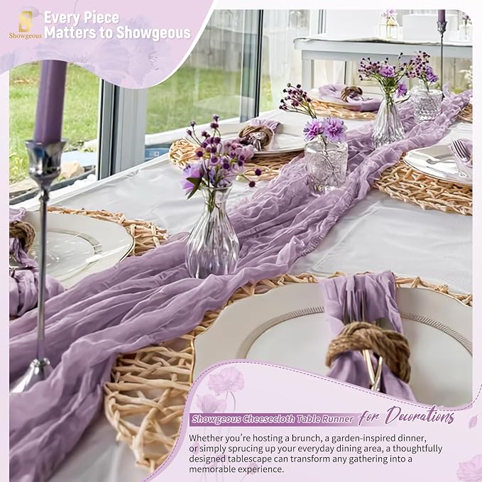 Showgeous 18 Pack Purple Cheesecloth Table Runner, 17 x 108 Inches | Boho - Image 8