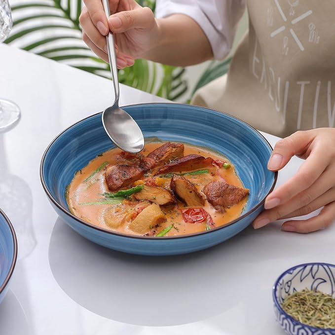 Selamica Ceramic Pasta Bowls Set 34 OZ, Large Salad Bowl 8.6 Inch Deep Plates - Image 6