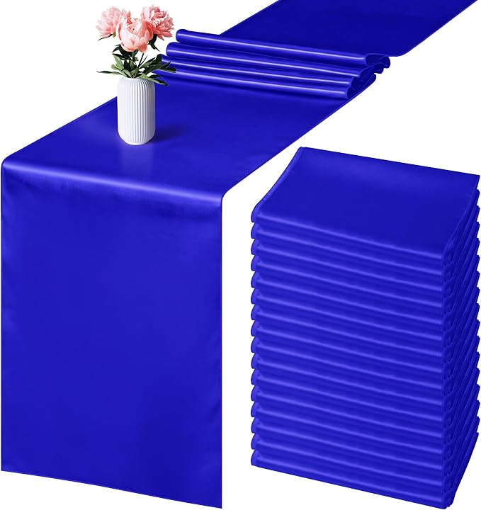Aneco 16 Pack Satin Table Runner 12 x 108 Inch Dark Blue Long Wedding Satin by Aneco