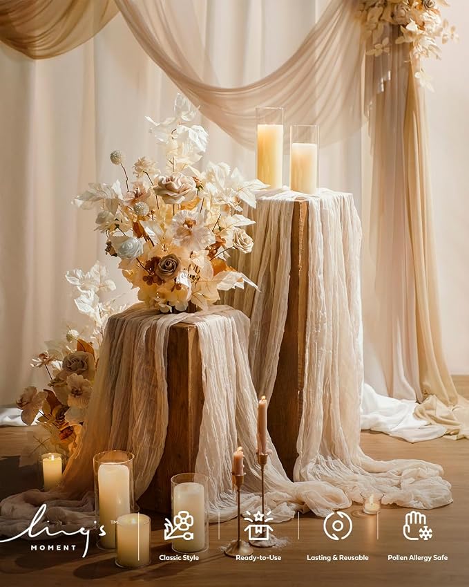 Ling's Moment 10Ft Ivory Cheesecloth Table Runner | Beige Cream White, Gauze - Image 3