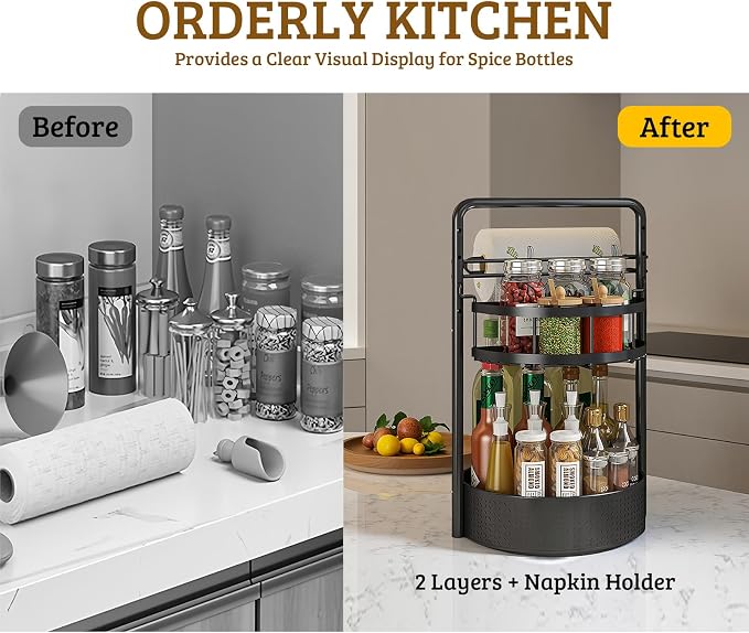 Rotating Spice Rack with Paper Towel Holder, Durable Iron, Seasoning Organizer - Image 6