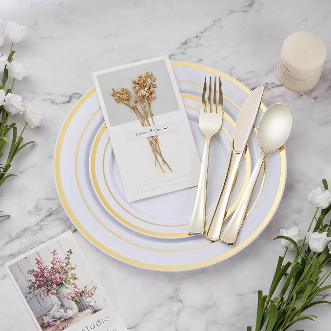 BESTVIP 600PCS Gold Dinnerware Set - Image 5