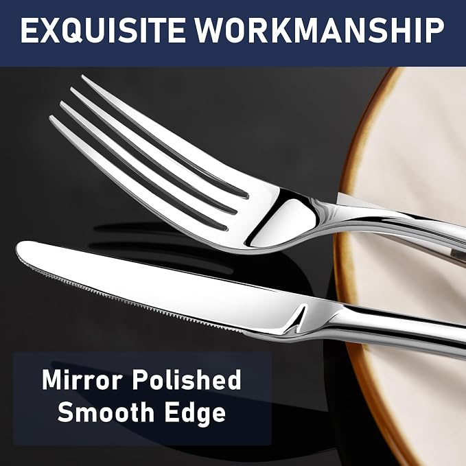 Heavy Duty Silverware Set for 12, Stainless Steel Flatware Cutlery Set | Heavy - Image 3