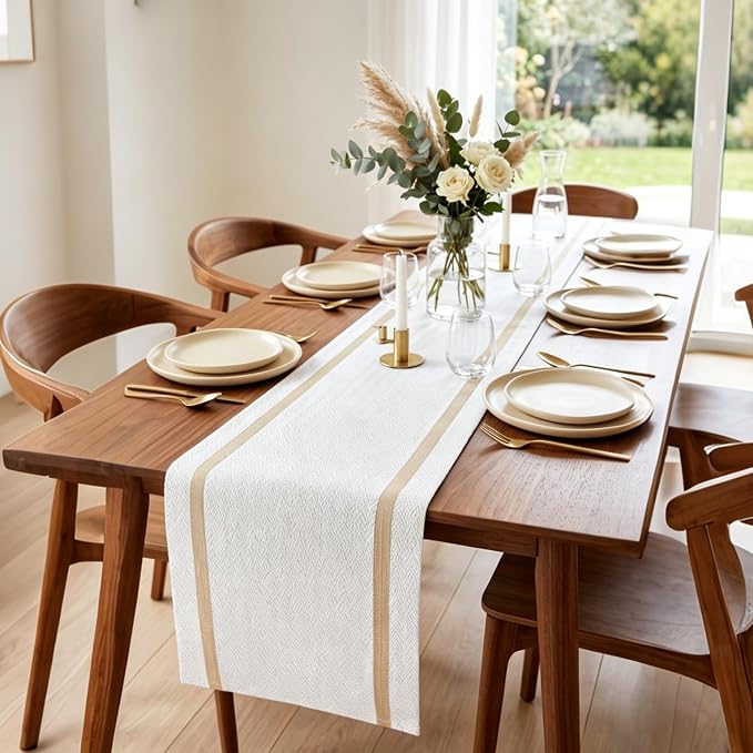 FAVE 4-Pack Woven Vinyl Table Runners, 120x12 Inch White - Image 8