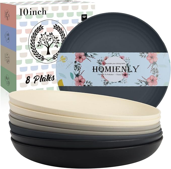 Premium Wheat Straw Dinner Plates, Reusable 8 PCS Unbreakable Plates 10 inch by HOMIENLY