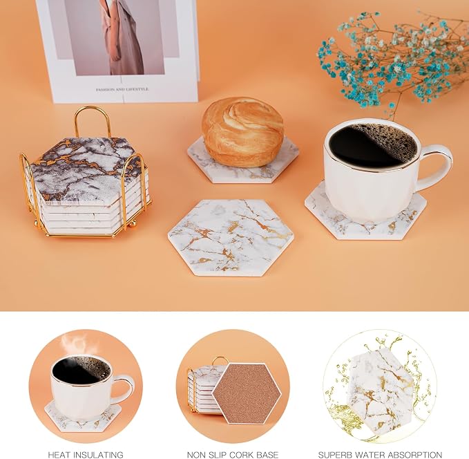 Real Natural Marble Coasters Set of 8, Luxury 4 Colors Gold Aesthetic Modern - Image 6