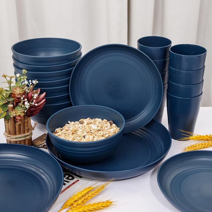 32PCS Blue Wheat Straw Dinnerware Sets - Image 5