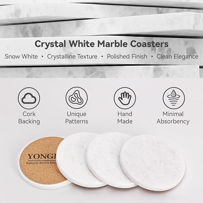 Pure White Marble Coasters Set of 4, Elegant ICY Crystal Coasters - Image 3