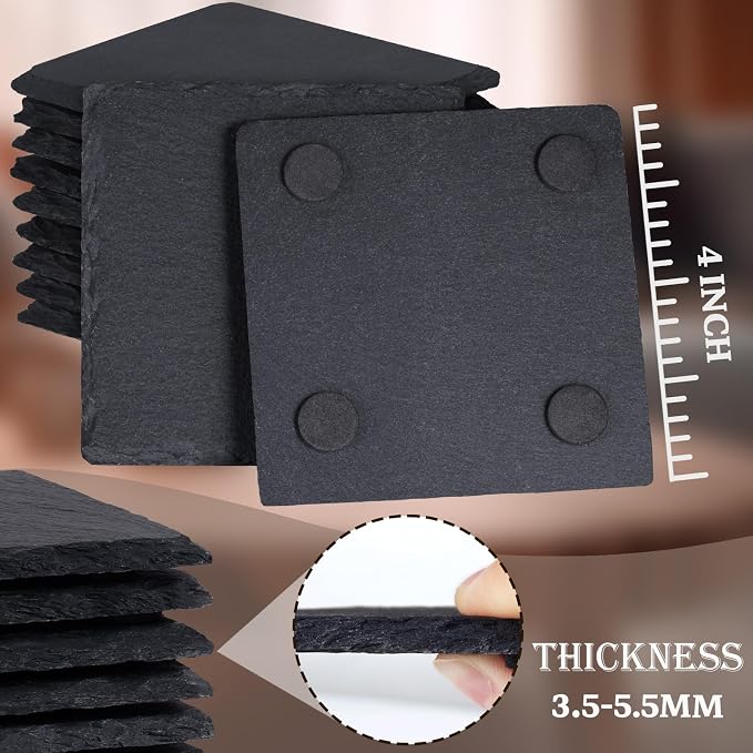 13 Pieces Slate Drink Coasters, GOH DODD 4 Inch Black Coasters Stone Coaster Set - Image 3