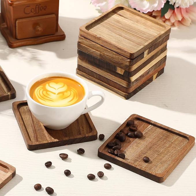 Zhehao 16 Pcs Acacia Wood Coasters Bulk 4 Inch Wooden Stackable Reusable Drink - Image 4