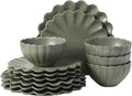 Gibson Elite Bistro Fleur Plates and Bowls Sets, 12-Piece Stoneware Dinnerware by GibsonHomewares