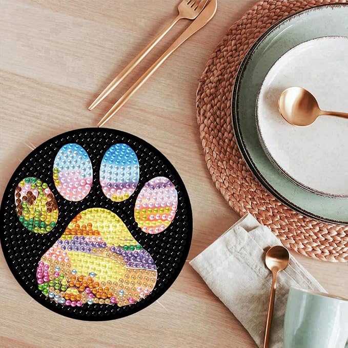 ijbnhd Beach Diamond Art Coasters Kit, Dog Paw, 4X4inch | Diamond Painting - Image 6