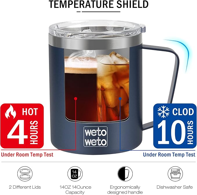 WETOWETO 14 oz Coffee Mug, Vacuum Insulated Camping Mug - Image 3