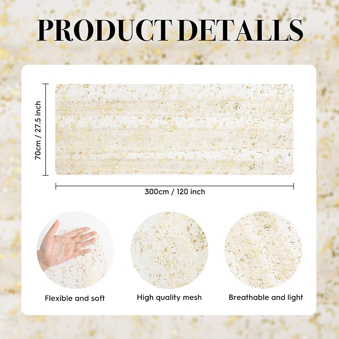 Artoid Mode Beige Gold Gauze Table Runner 120 Inch 10FT, Glitter Metallic Foil - Image 7
