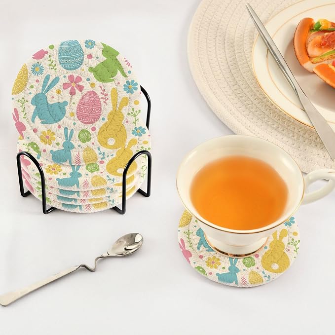 YETTASBIN Easter Bunny Eggs 6 Pcs Drink Coasters - Image 5