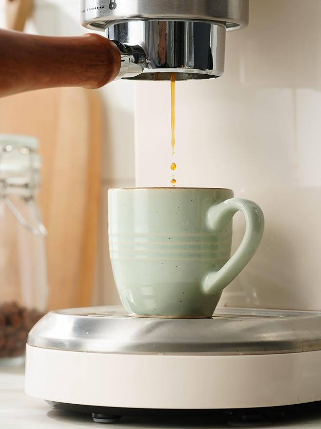 famiware 3oz Espresso Cups and Saucers, Light Green | Ceramic Small Coffee Mug - Image 7