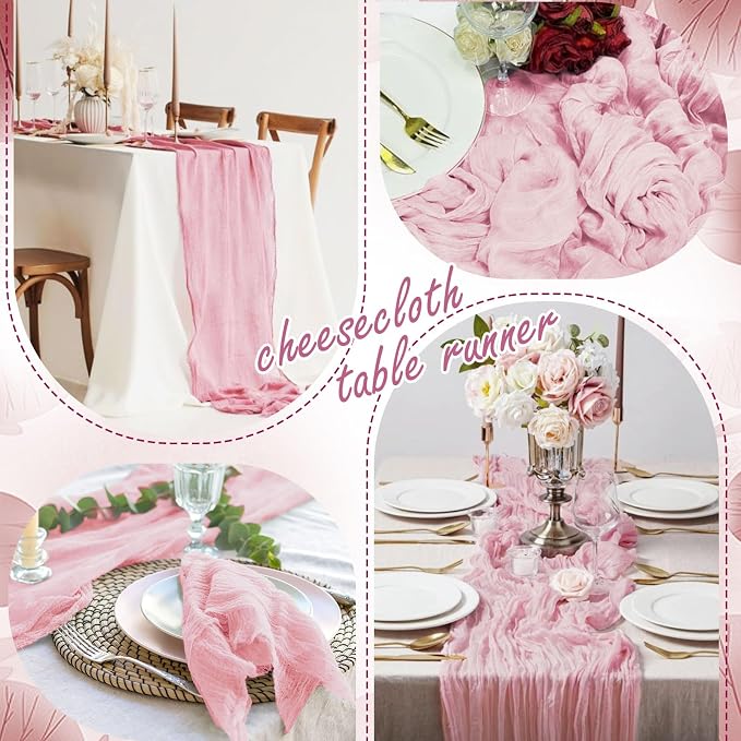 20 Pack Light Pink Cheesecloth Table Runner 10FT Long Boho Gauze Fabric Table - Image 6