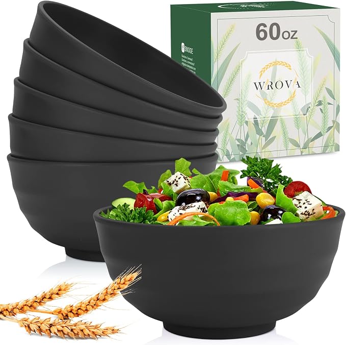 Wheat Straw Bowls Set 60 OZ Unbreakable Large Cereal Bowls Set of 6 Microwave by WROVA