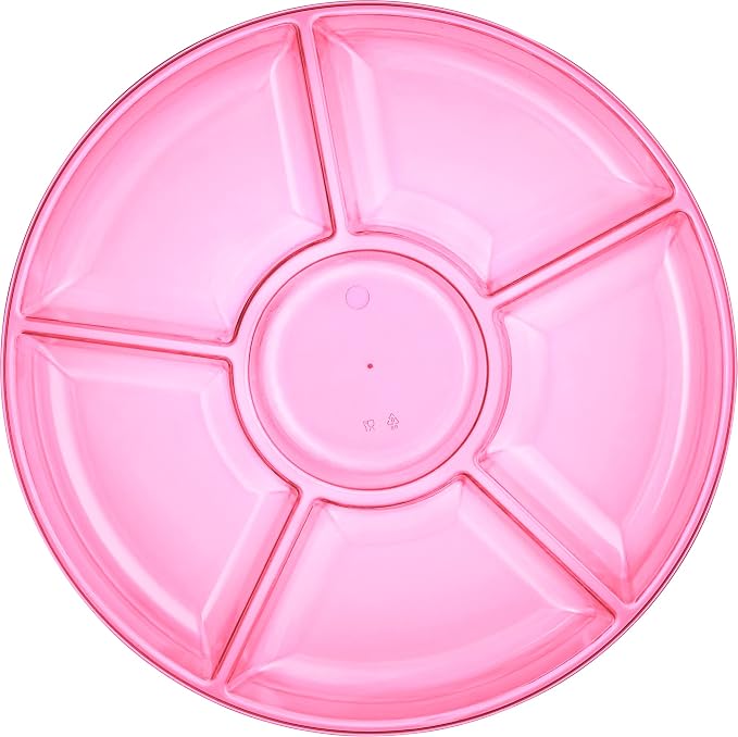 Plasticpro 6 Sectional Round Plastic Serving Tray/Platters Pink Pack of 8 - Image 7