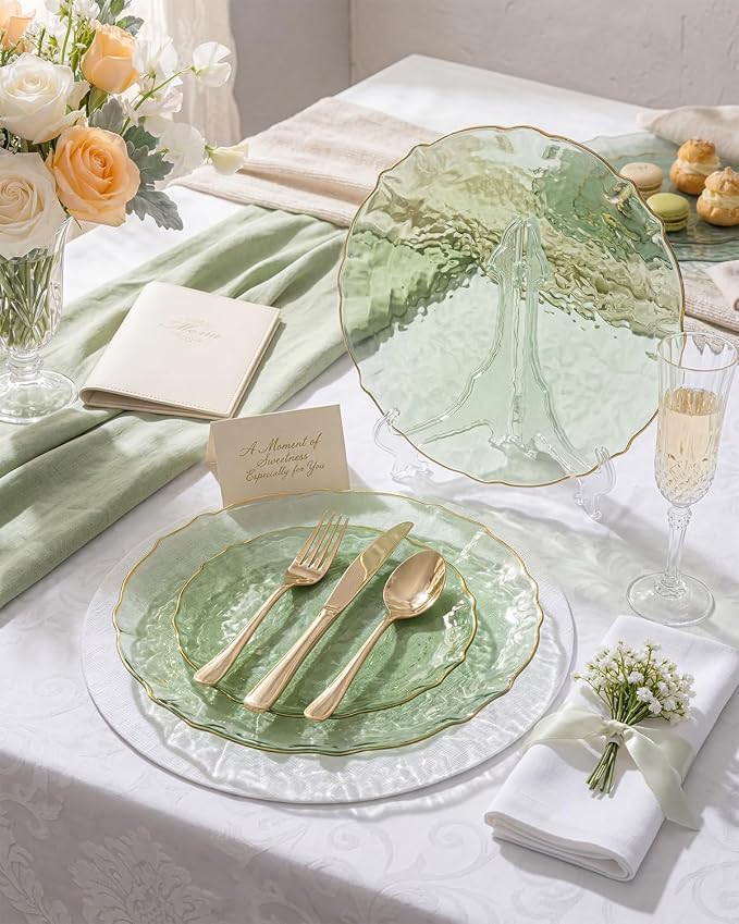 bUCLA 40PCS Sage Green Plastic Plates Disposable - Image 3
