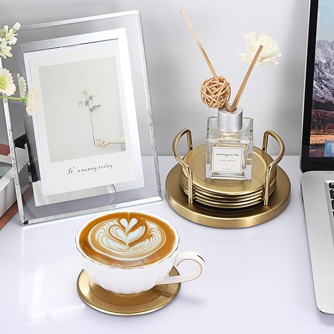 JUXYES Set of 6 Stainless Steel Metal Round Coaster - Image 8