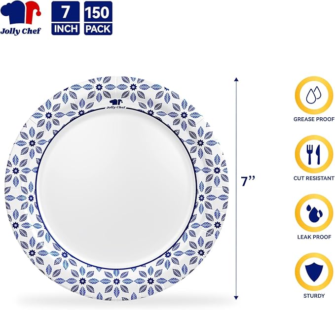 7 inch Disposable Paper Plates 150 Count, Soak Proof, Cut Proof, Heavy Duty - Image 2