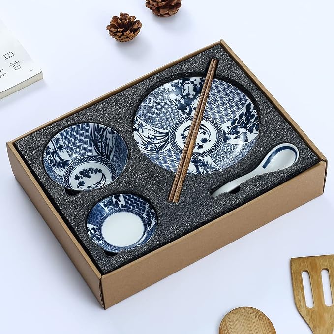 Gegong Blue and White Porcelain Dinnerware Set, Chopsticks, Service by Gegong