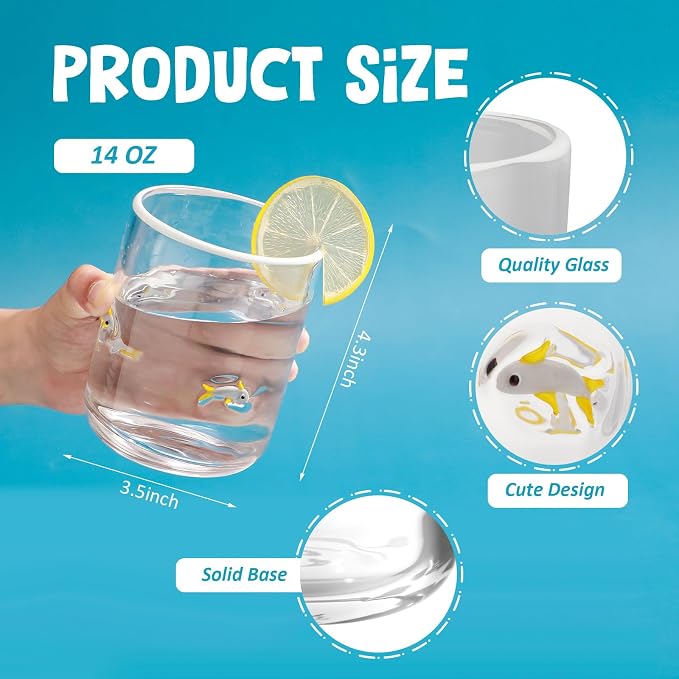 SiliFine 2 Pcs Gray Fish Icon Juice Glasses - 14oz Fish Stemless Wine Drinking - Image 4