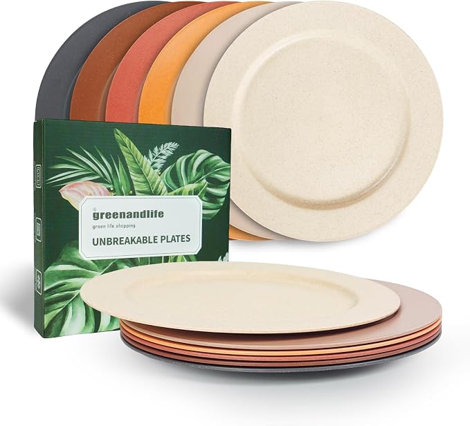 10inch/6pcs Dishwasher & Microwave Safe Wheat Straw Plates, Alternative by greenandlife