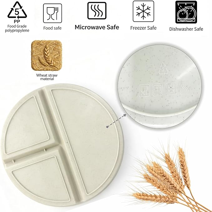 9-Inch Large Multicolor Wheat Straw Divided Plates – 6Pack Unbreakable - Image 4