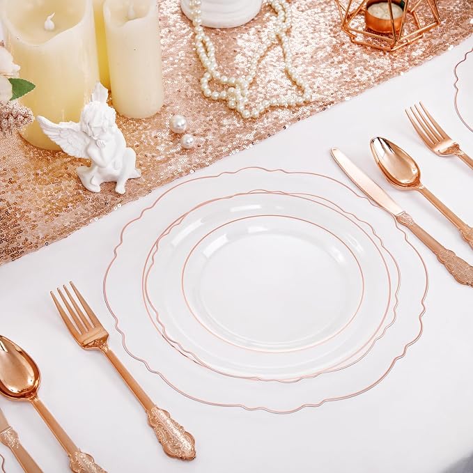 100pcs Rose Gold Plates Plastic Disposable - Image 3