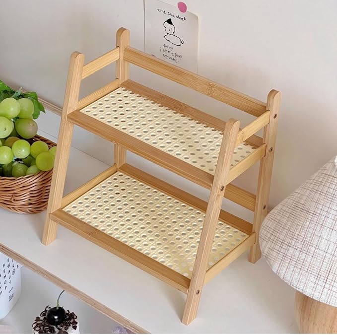 Wooden Double Layer Rack, Compact Tabletop Storage Rack, Versatile Organizer - Image 2