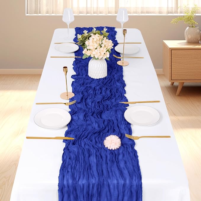 3 Pack Royal Blue Cheesecloth Table Runner, 17 x 108 inch, Semi Sheer Boho - Image 2